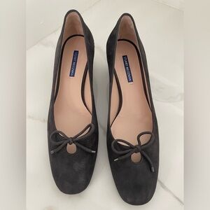 Stuart Weirzman black block heel suade pumps